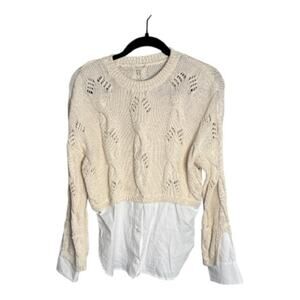 Pilcro Cream Cable Knit Sweater w/ Attached Shirt XXS